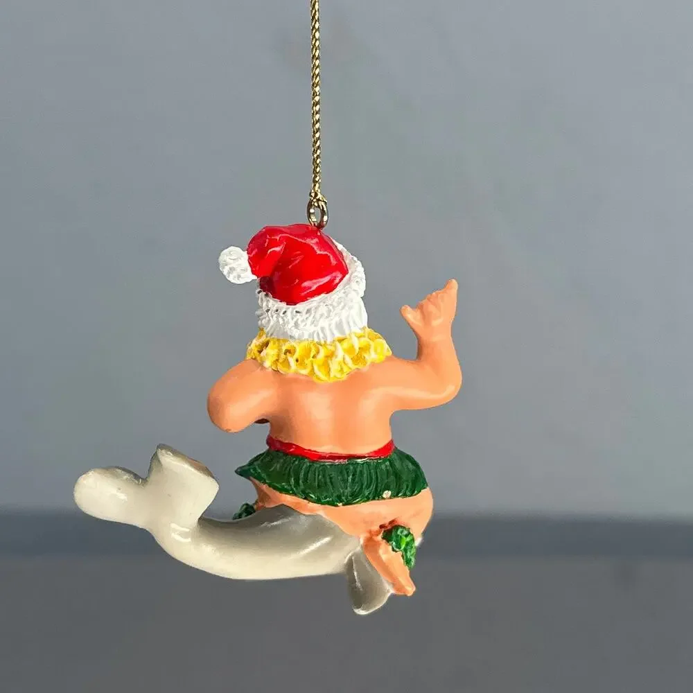 VTG 1991 Hallmark Quinn Surfing Dolphin & Fishing Santa Ornaments Lot 2 Kitschy